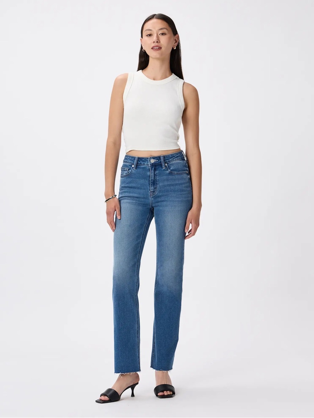 Quince Bella Stretch Straight Jeans in Twilight Blue Fray Regular 28 - Picture 3 of 17